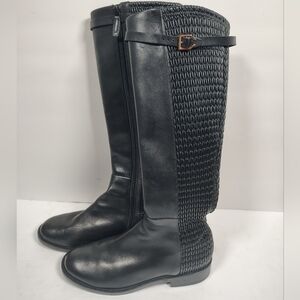 Cole Haan Black Leather And Textured Knee High Boots W/ Buckle Women's Size 9 B